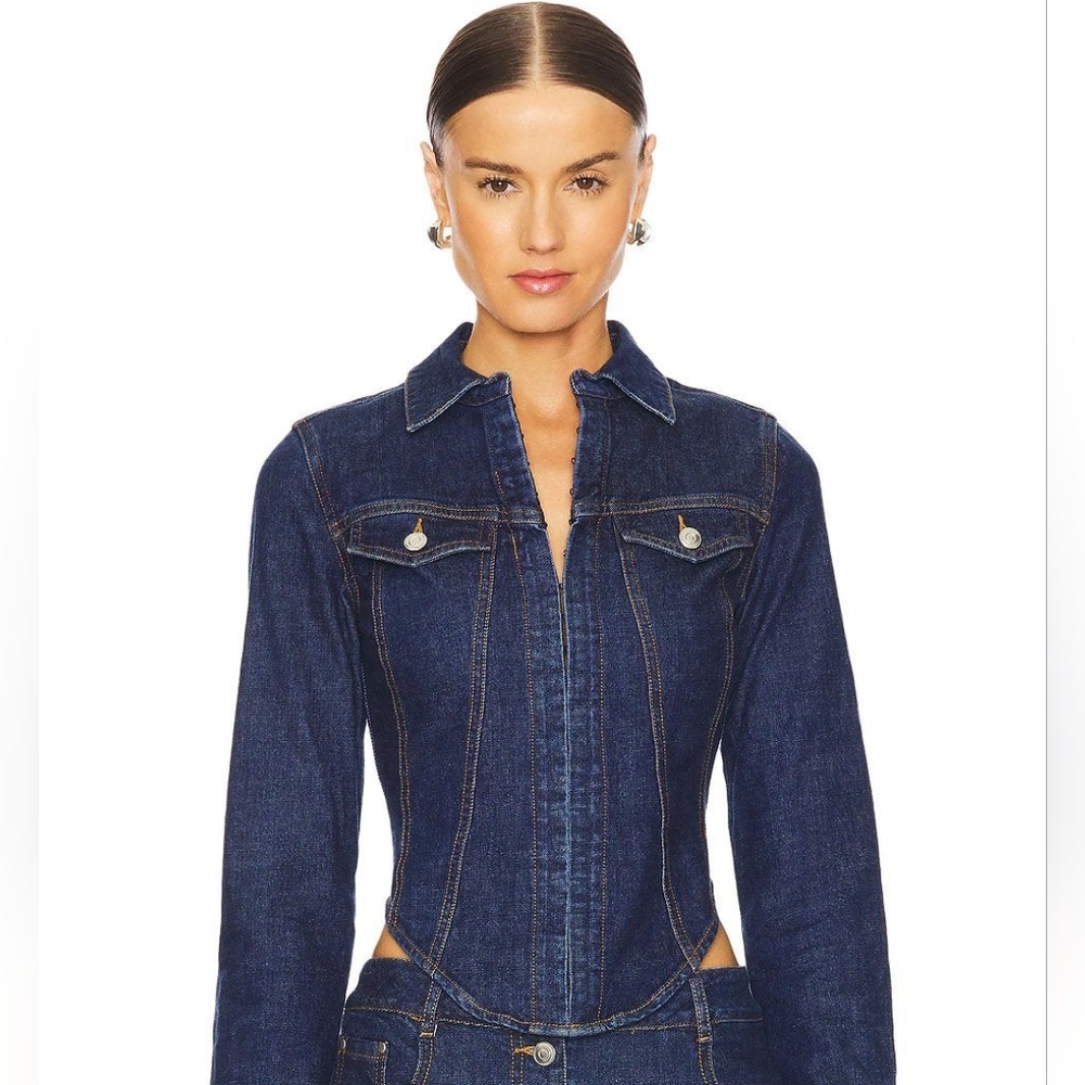 NWT Amanda Uprichard Bristol Denim Top in Dark Blue Heritage Wash - Sz Medium - Picture 3 of 16